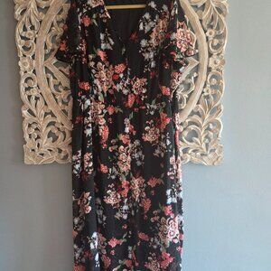 Lane Bryant Black Floral V‑Neck Maxi Dress